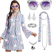 Women's 70s Disco Dress Costume,Hippie Outfit 6 Pcs,Retro Disco Dress-PLEASE ORDER ONE SIZE UP for Party Cosplay