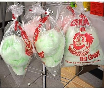 Leano Line 300 Cotton Candy Bags with Ties 18.5" X 11.5" X .8 Mil Thick Printed Bulk Cotton Candy Machine Supplies | Large Candy Bag Holder | Concession Stand Carnival Candy Bags