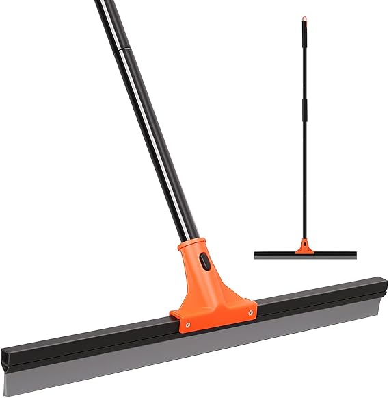 wlich Squeegee, 23 In Floor Squeegee Heavy Duty for Tile, Bathroom, Outdoor | 60 In Long Handle, Large Squeegee Broom, Floor Scraper Rubber Broom for Garage, House