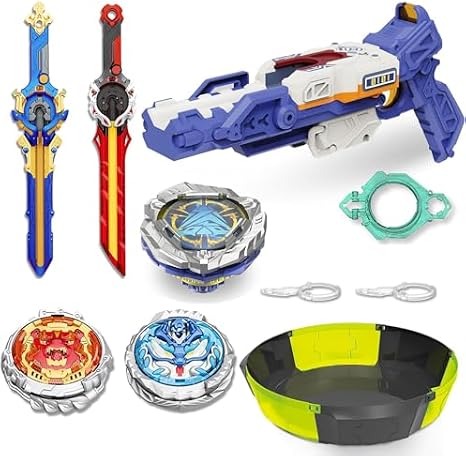 INFINITY NADO Battle Set with Modular Arena, 2 Sword Launchers & 1 Gun Launcher, Metal Glowing Battle Top, Attack vs Balance Type RightLeft-Spinning Top Game Toys for Boys Girls 5