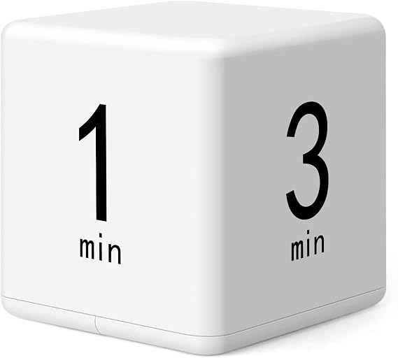 Rotating Productivity Timer, 1/3/5/10 Mins Preset, Desk Cube Countdown Flip Kids Timer for Time Management, Classroom, Workout, Kitchen, Cooking, Study, White
