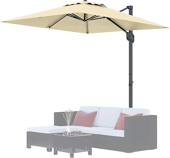 Hetoy 10' x 10' Square Cantilever Patio Umbrella, Extra Large Offset Hanging Umbrella with UV Protection, Adjustable Tilt, Weather-Resistant Fabric, Easy Assembly, Sturdy Base Included