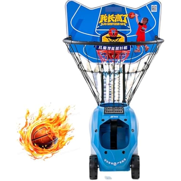 Childrens Smart Basketball Machine, Automatic Ball Server Training System with Display Screen, Adjustable Serving Distance and Frequency, Safety Sensor Device, Gift Shooting Machine