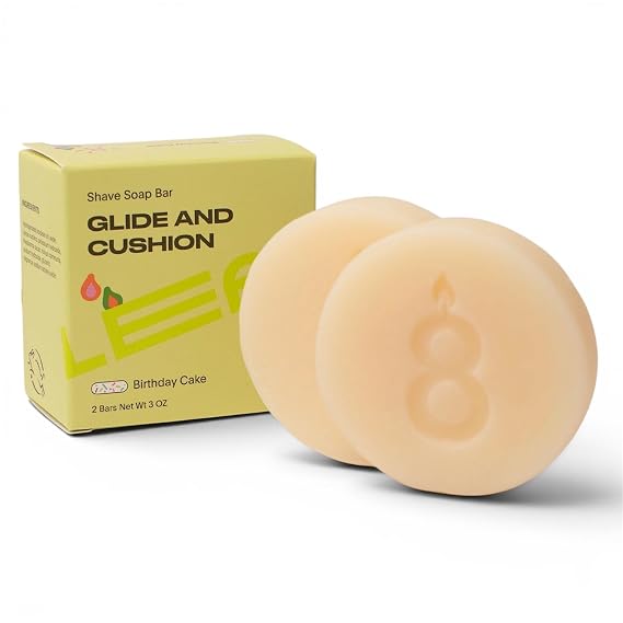 Leaf Shaving Soap Bar by Leaf Shave - All-Natural, Fragrance-Free Soap for Grooming and Skin Preparation for Women & Men, 1.5 oz - Birthday Cake, 2-Pack