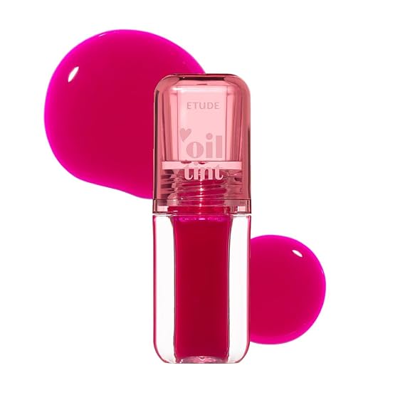 ETUDE Dear Darling Oil Tint, #3 Neon Pink, Hydrating Lip Oil, 0.14 fl oz