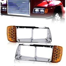 Torque Headlight Bezel PAIR Replacement for 1989-2002 Freightliner FLD semi Trucks with Amber LED Turn Signal Light Assembly DOT SAE Approved Driver Left Passenger Right Side Set 3 Wires (TR039)