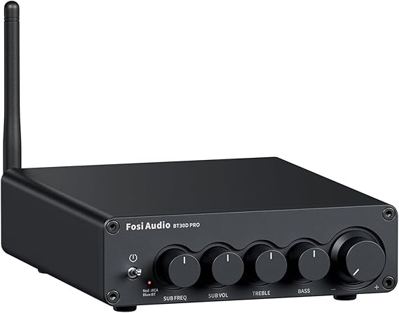 Fosi Audio Bluetooth Subwoofer Amplifier 2.1, BT30D Pro Subwoofer Amp with TPA3255 Chips 165W x2+350W & Bass Treble Control, 2.1 Channel Sub Amplifier for Desktop/Outdoor/Bookshelf Speakers