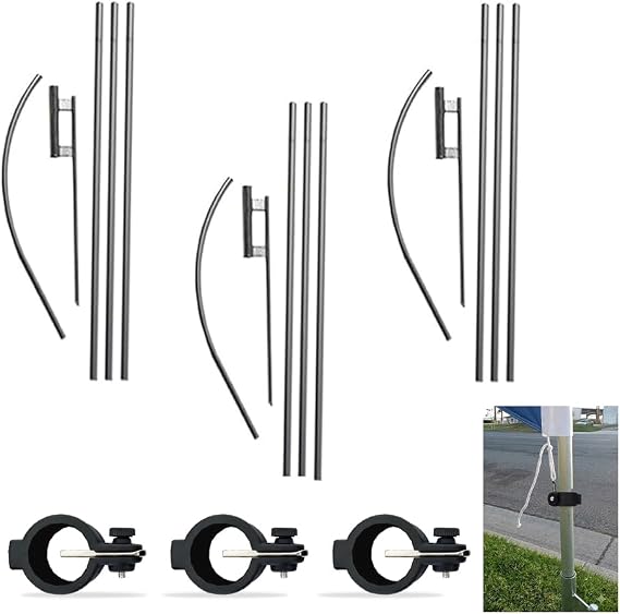 FFN Swooper Flutter Flag Hardware-Three 4 Piece Pole Kits with Ground Spikes
