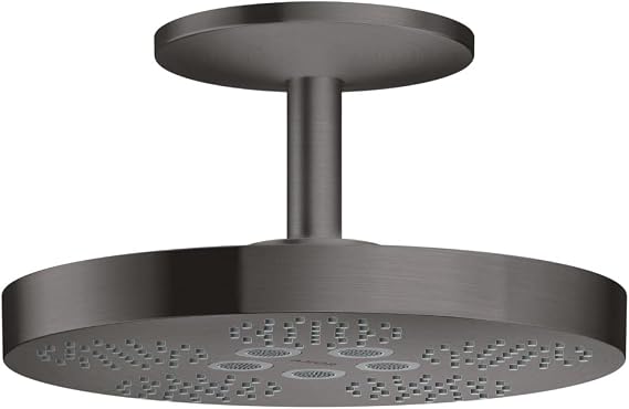 AXOR ONE 11-inch Modern Showerhead 2-Spray PowderRain, Rain with QuickClean in Brushed Black Chrome, 48484341