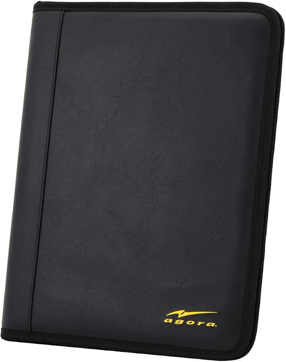 AGORA Soccer Coaching Planner with Dry Erase Soccer Field Diagram and 25-Sheet Strategic Notepad Inside - Soft Grain Black Leatherette