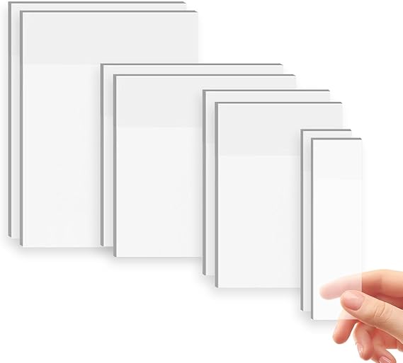 400 Sheets Transparent Sticky Notes, 4 Sizes Clear Sticky Note, Self-Stick Note Pads, Removable See Through Stickys Notes, Waterproof Note Suitable for Writing in Text Books and Office