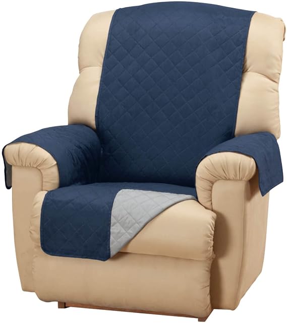 OakRidge Microfiber Reversible Recliner Cover, Polyester, 23 -Wide, | Machine Washable, Blue/Grey