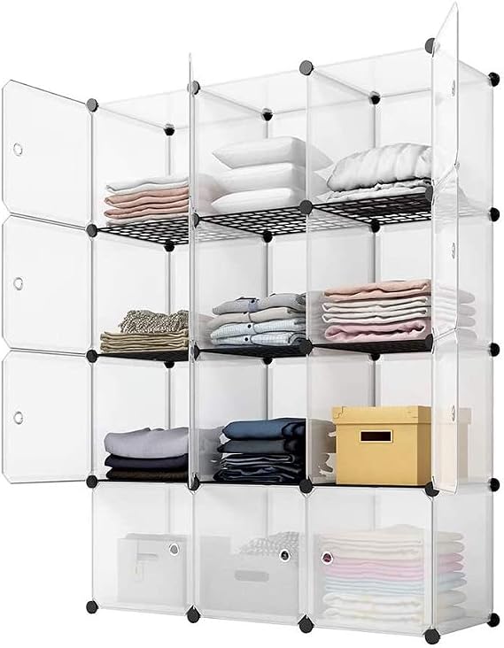 12 Cubes Storage Organizer,Plastic Clothes Storage Shelves,Modular Bookcase Closet Cabinet,Portable Closet Wardrobe,with Doors,for Kitchen, Bedroom, Playroom, Living Room, Office, Dorm (White)