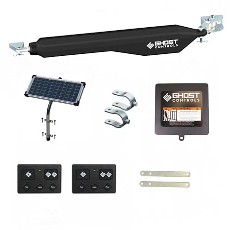 Ghost Controls Decorative Single Solar Automatic Gate Opener Push-to-Open with Additional Remote Bundle