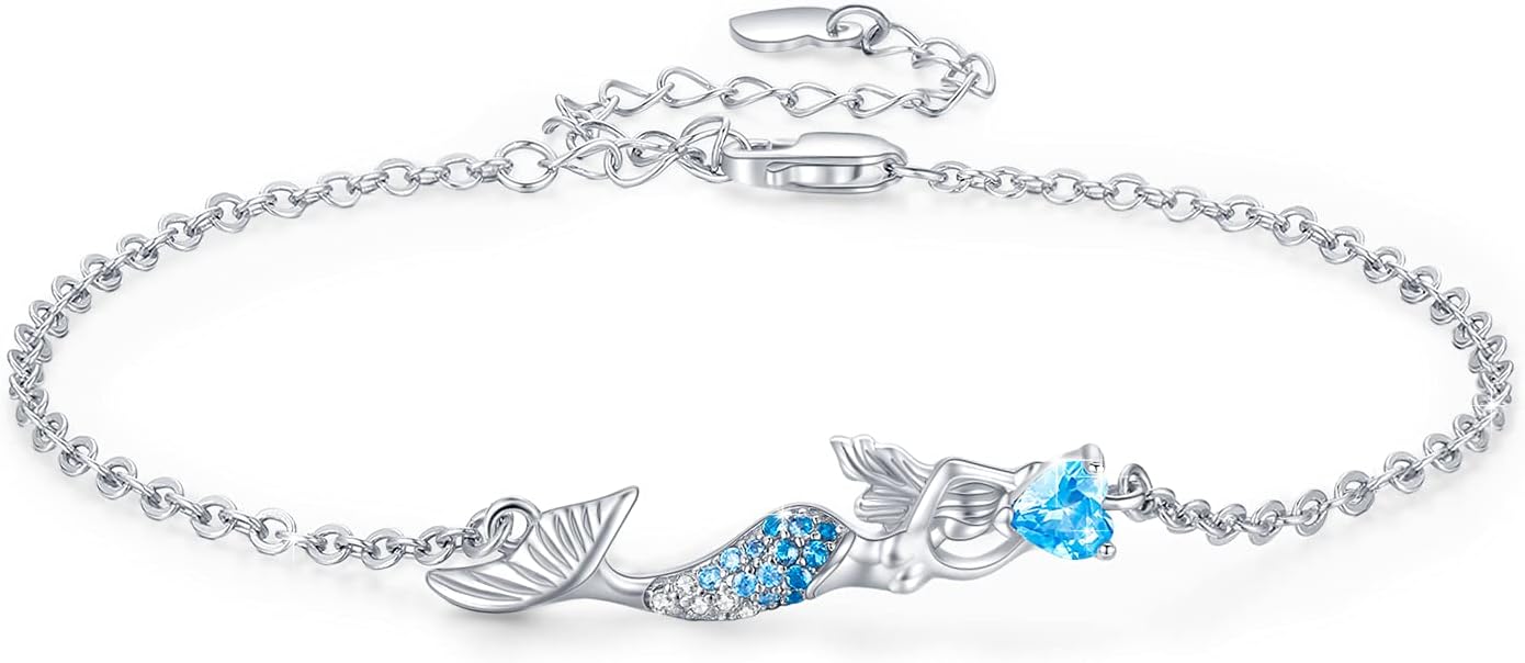 925 Sterling Silver Bohemia Hawaiian Beach Mermaid Floral Bracelet Birthday Graduation Gifts for Women with Gifts Box