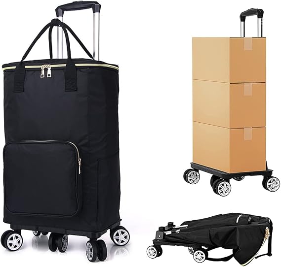 Folding Shopping Trolley, 6 Wheel Large Utility Push Cart with 35L Removable Waterproof Bag, Metal Lightweight Rolling Grocery Trolley for Mobility,black