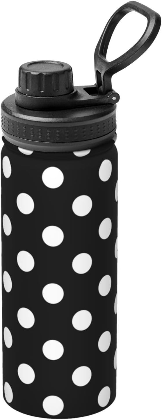 White Black Polka Dot Water Bottle,18oz Vacuum Insulated Stainless Steel Water Bottles for Women Men, Suitable as a Present