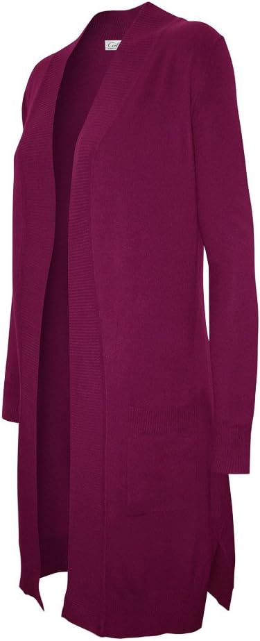 Cielo Women's Solid Basic Long Line Open Front Pockets Knit Sweater Cardigan
