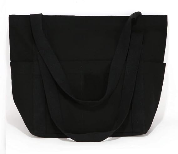 XL Heavy Duty Canvas Grocery Bag Multi Purpose Tote Outer Pockets
