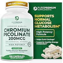 PurePremium Chromium Picolinate 200mcg - High Potency Chromium Supplements - Essential Mineral Health Support for Men/Women - Gluten-Free - 3 Months Supply - 100 Capsules