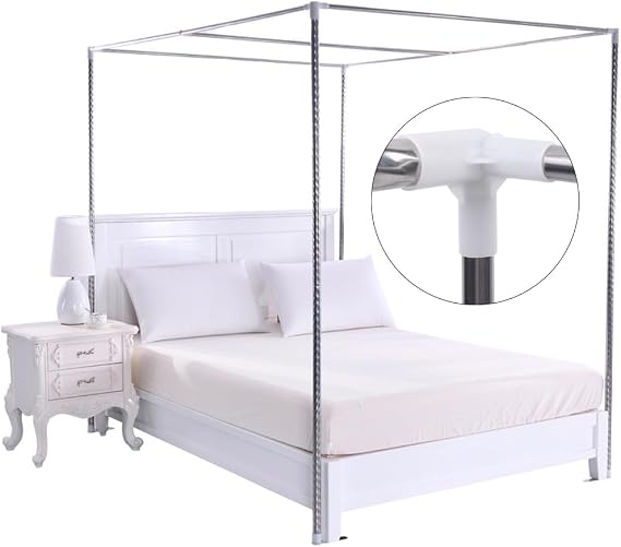 Bed Canopy Frame Post Bracket,4 Corner Bed Mosquito Netting Curtain 2 * 2 * 2m,Bedroom Decorative Support Bracket,Thicken Stainless Steel Bed Canopy Framefor Metal and Wood Bed Frames