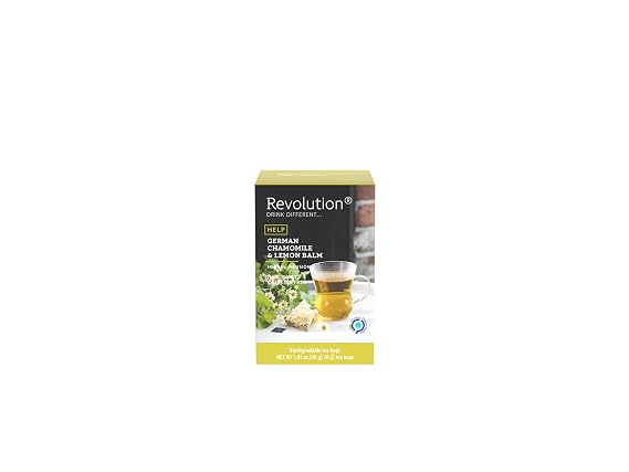 REVOLUTION TEA German Organic Golden Chamomile Tea Bags Herbal Tea Bags [THE ORIGINAL] - HELP German Chamomile & Lemon Balm Herbal Tea - Premium Chamomile Tea Organic - 20 Bags