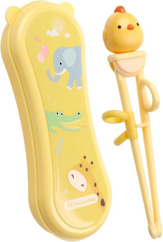 Kids Chopsticks - Made of High Quality Food Grade Material - Great Chopsticks for Kids - Includes Sturdy and Practical Portable Box (Yellow)