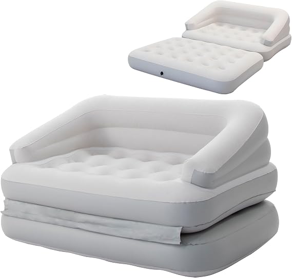 Inflatable Sofa Bed for Camping, Pool Float Couch Outdoor Flocked Mattress Bed with Armrest, Full Size