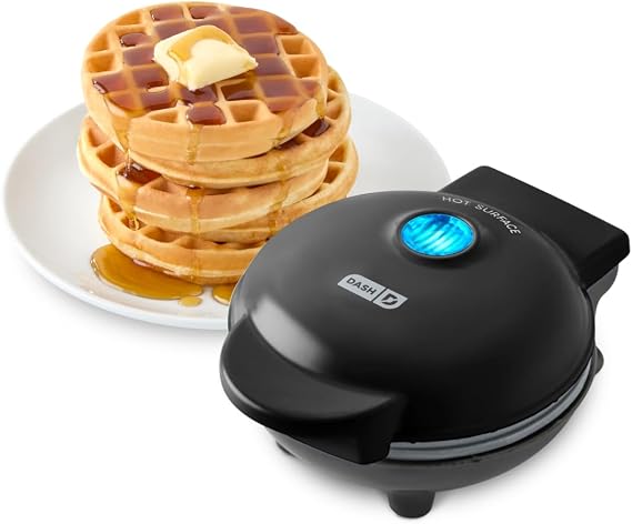 Dash Mini Waffle Maker with Ceramic Nonstick Cooking Surface, 4 Inch Small Waffle Iron, Single Serve, Easy to Clean, Compact Breakfast Maker for Kids & Families, Black