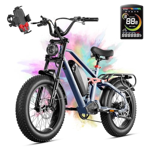 eAhora X7 Peak 1500W Electric Bike for Adults,30mph Colorful Display Full Suspension Electric Mountain Bike Dual Hydraulic Brakes 20  4.0 Fat Tire City Adult EBike