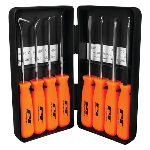 Performance Tool W941 8-Piece Specialty PickDriver Set, Precision Pick & Hook Set with Scraper