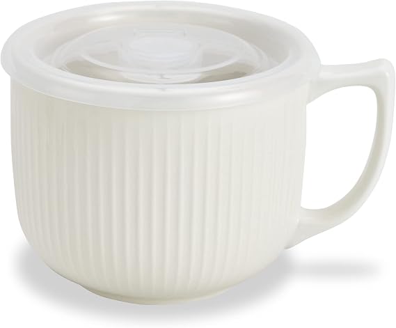 Ceramic Soup Bowl with Handle – Large 900ml Microwave Soup Mug with Lid, Soup Container &amp; Cup for Cereal, Oatmeal, Ramen, Noodle, Porridge, Housewarming Gift - (White) | Wide Comfortable D-Handle, Soup Mug &amp; Cup for Noodles, Oatmeal, Salad, Soup Container for Leftover Storage, Microwave safe