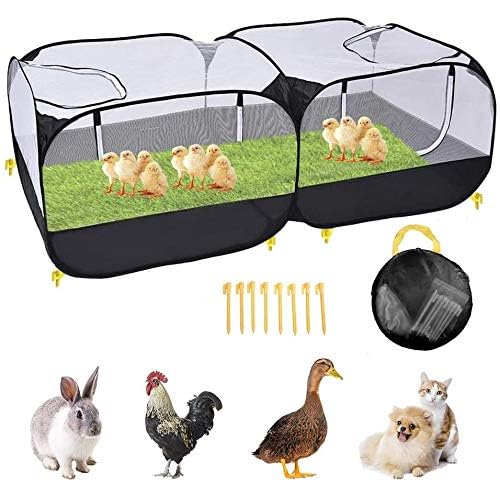 Petlex Small Animal Playpen Portable Chicken Coop, Large Chicken Pen for Indoor Outdoor Yard Pet Enclosure Rabbit Ducks Cage Tent with 4 Zipper Door, Black