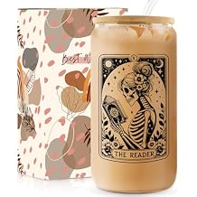 Book Lovers Gifts Ideas, 16oz Cute Glass Cups with Lids and Straws, Bookish Reading Gifts for Book Lovers Women, Readers, Bookworm, Librarian, Teacher - Coffee Tumbler, Reading Accessories