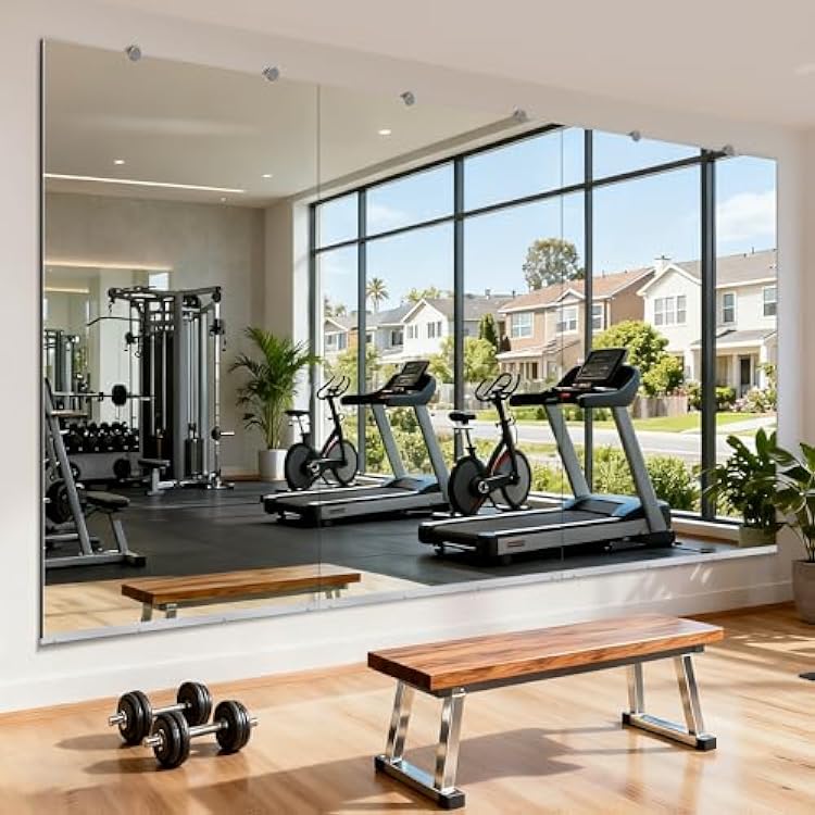 3PCS 84x46Exercise Mirror for Home Gym Full Length, Garage Gym Wall Mirror, Large Workout Mirrors Frameless Tempered Glass for Gym, Yoga, Bedroom, Dance Studio, Living Room