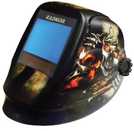 Radnor 64005227 RDX81 Black Welding Helmet With 5 1/4'' X 4 1/2'' Variable Shade 5-14 Auto Darkening Lens and Incinerator Graphics