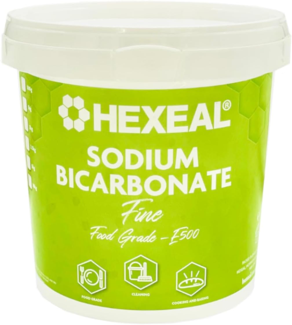 Hexeal Sodium Bicarbonate 1kg – 1kg Bucket of Food Grade Baking Soda for Cooking, Baking, Home Cleaning & Bath Bombs – Fine Powder, Deodorises & Removes Grime – FCC E500