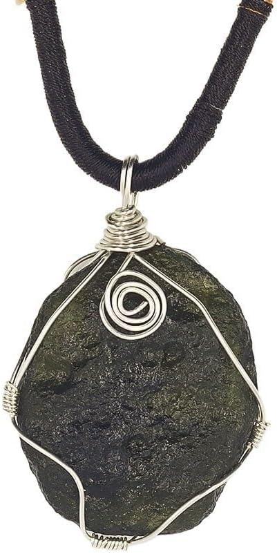 Raw Moldavite Crystal Necklace,Silver Wrapped Certified Moldavite Czech Meteorite Stone,Irregular Shape
