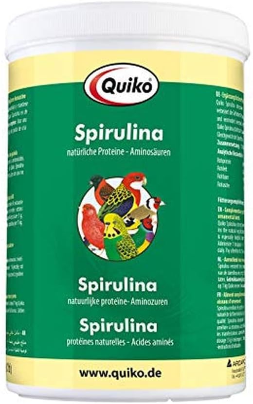 Quiko Spirulina 500g - Natural proteins and amino acids for pet birds, racing pigeons and chickens - Supports the intestinal flora and strengthens resistance