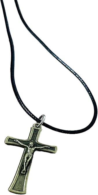 St. Benedict Cross Black Cord Necklace Unisex Handmade Religious Pendant For Prayer Perfect For Any Occasion (Bronze)