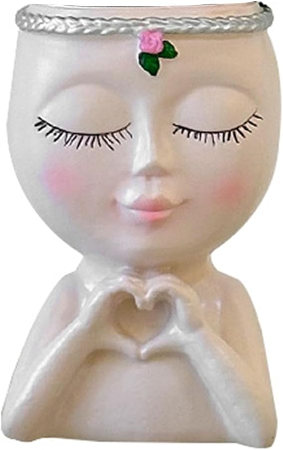 Ceramic Face Vase,Face Flower Pot Love Style Girl Head Plant Pot Small Lady Planter for Succulent Indoor Outdoor Plants Desktop Centerpiece for Home Living Room Office Beige
