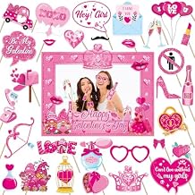 HOWAF Glitter Galentiness Day Photo Booth Props Kit, 1 Happy Galentines Day Photo Booth Frame with 30pcs Galentines Day Selfie Props Kit, Girls Valentines Day Party Decorations Photo Props