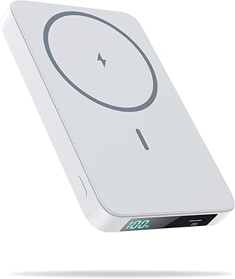 Magnetic Portable Charger Power Bank 5500mAh,Slim Wireless Portable Charger with LCD Display,PD Fast Charging USB-C Battery Pack Compatible with iPhone 1717 Pro17 Pro Max 1615141312 -White