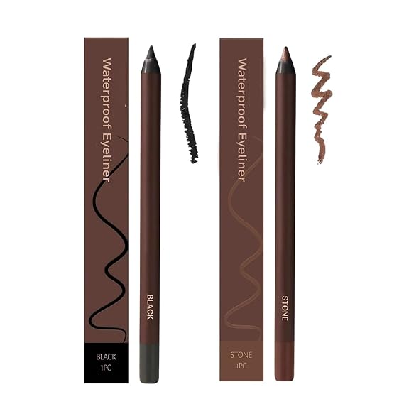 Eyeliner Pencil Waterproof, Waterproof Eyeliner Duo Sharpenable Eye Pencil, No Smudging, Fading, 2 in 1 Eye Liner and Eyebrow Pencils, Smooth and Easy to Color (Brown+Stone)