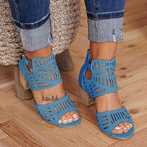 Wedge Sandals for Women Summer Dressy Open Toe Ankle Strap Platform Sandals Women Chunky Heel Outdoor Hollow Out