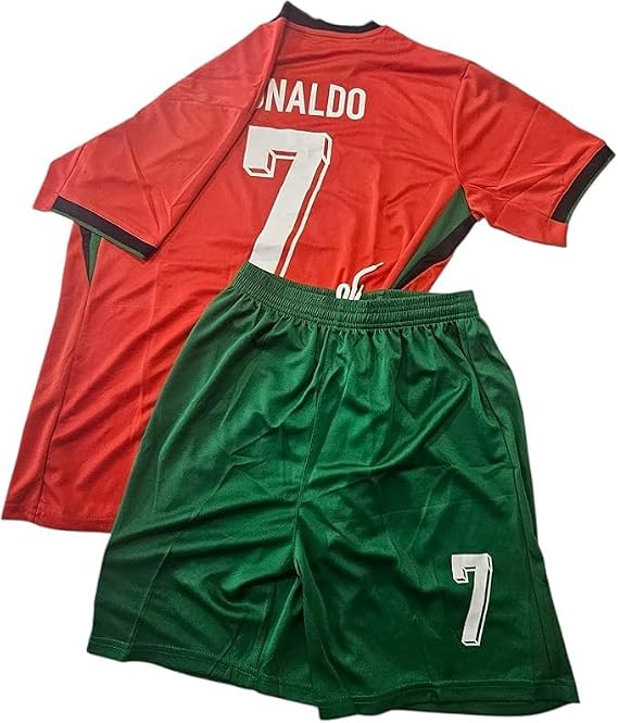 Adult Portugal Soccer Jersey 7 Uniform Set Breathable Soccer Football Training Outfits Gifts (US, Alpha, Small, Regular, Regular, Red/Green)