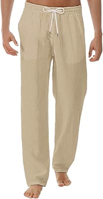Cotton Linen Slacks Mens Summer Relaxed Fit Solid Stylish Lounge Trousers Classic Fit Lightweight Cozy Chino Pants