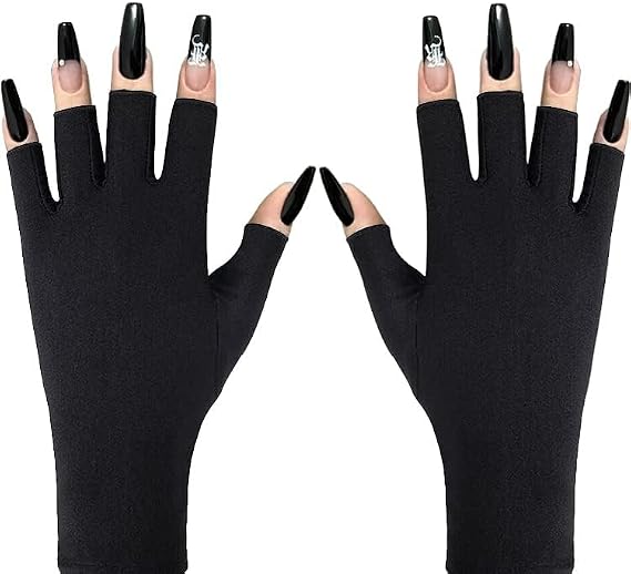 Anti UV Gloves for Gel Nail Lamp, Professional UV Protection Gloves for Manicures, Fingerless Gloves for Protecting Hands from Nails UV Light (Black)