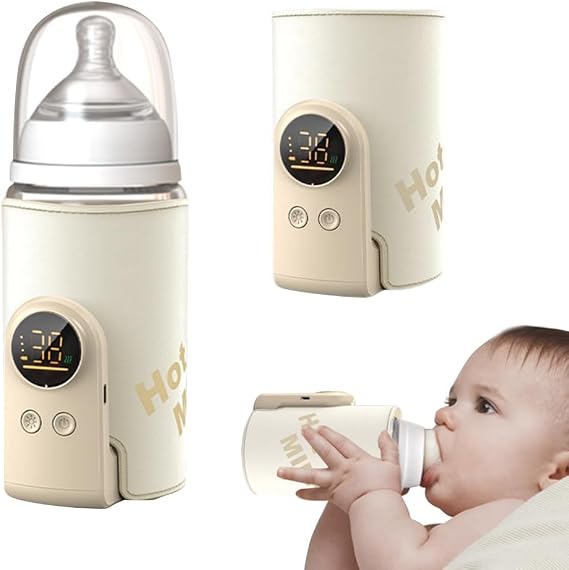 Portable Bottle Warmer for Travel, Baby Bottle Warmer, 8000mAh Baby Milk Warmer, 6 Temp with Night Light and LED Display for Breastmilk or Formula, USB Chargeable, Ideal for Home Travel Car