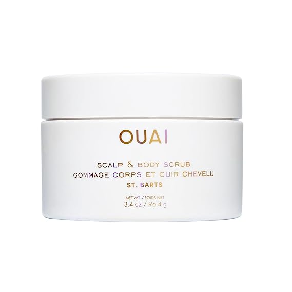 OUAI Scalp & Body Scrub - St. Barts - Travel Size (3.4 Oz) | Exfoliating Body Scrub with Sugar & Coconut Oil Blend, Smooth, Moisturized Skin, Gentle Scalp Exfoliator, Removes Build Up
